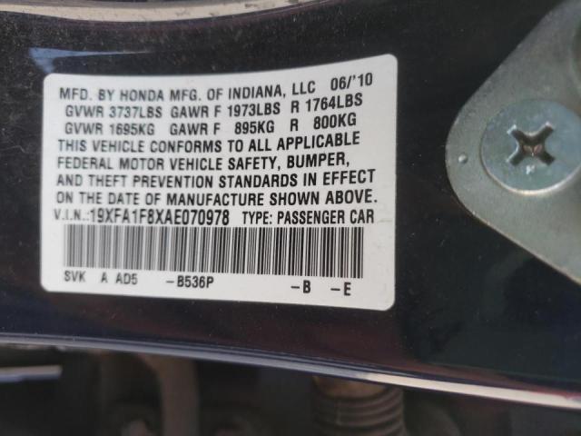 Photo 10 from auction – 2010 HONDA CIVIC EX with VIN 19XFA1F8XAE070978