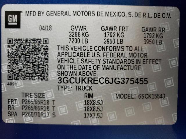 Photo 10 from auction – 2018 CHEVROLET SILVERADO with VIN 3GCUKREC6JG375455