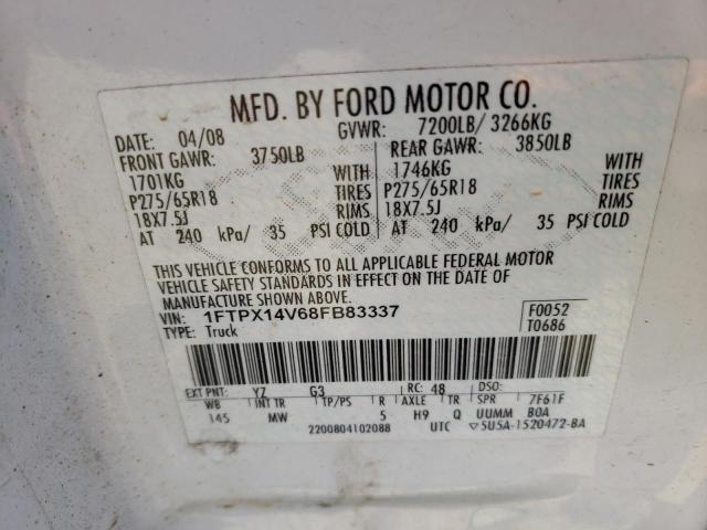 Photo 10 from auction – 2008 FORD F150 with VIN 1FTPX14V68FB83337