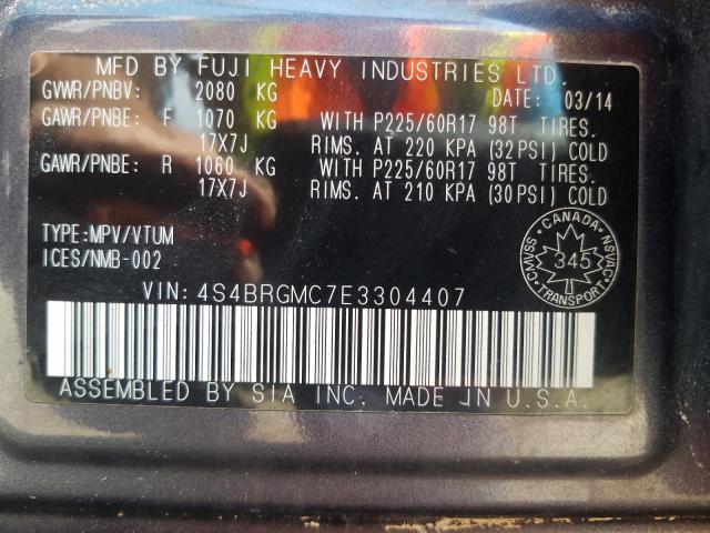 Photo 10 from auction – 2014 SUBARU OUTBACK 2. with VIN 4S4BRGMC7E3304407