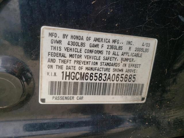 Photo 10 from auction – 2003 HONDA ACCORD EX with VIN 1HGCM66583A065685