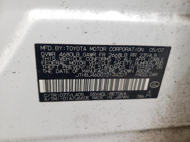 Photo 10 from auction – 2007 LEXUS ES 350 with VIN JTHBJ46G072134327
