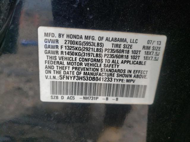 Photo 10 from auction – 2013 HONDA PILOT EXL with VIN 5FNYF3H53DB041233