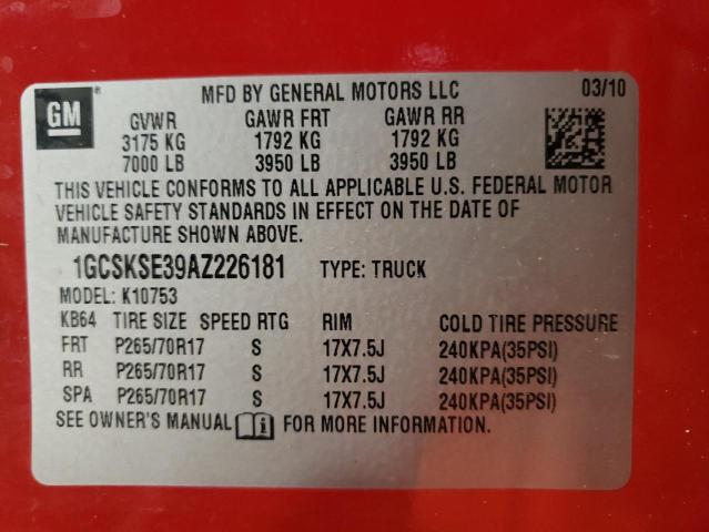 Photo 10 from auction – 2010 CHEVROLET SILVERADO with VIN 1GCSKSE39AZ226181