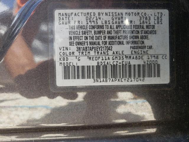 Photo 10 from auction – 2014 NISSAN SENTRA S with VIN 3N1AB7APXEY217042