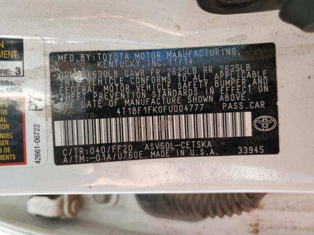 Photo 10 from auction – 2015 TOYOTA CAMRY with VIN 4T1BF1FK0FU004777