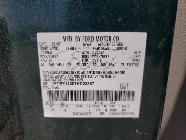 Photo 10 from auction – 2007 FORD F150 with VIN 1FTRF12207KD22887