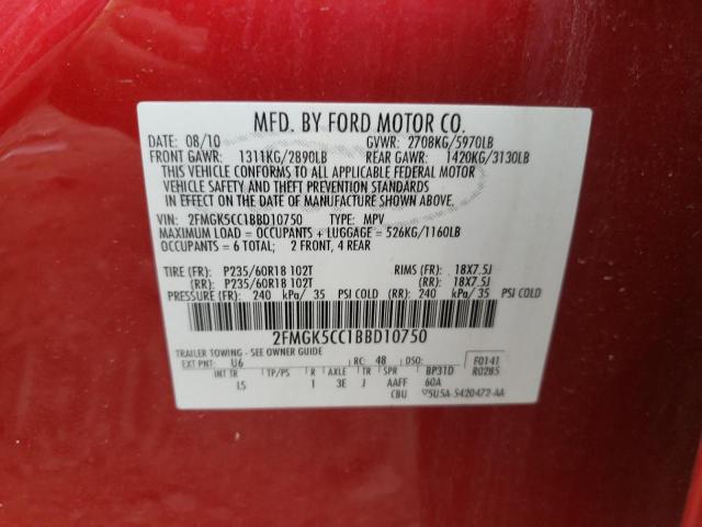 Photo 10 from auction – 2011 FORD FLEX SEL with VIN 2FMGK5CC1BBD10750