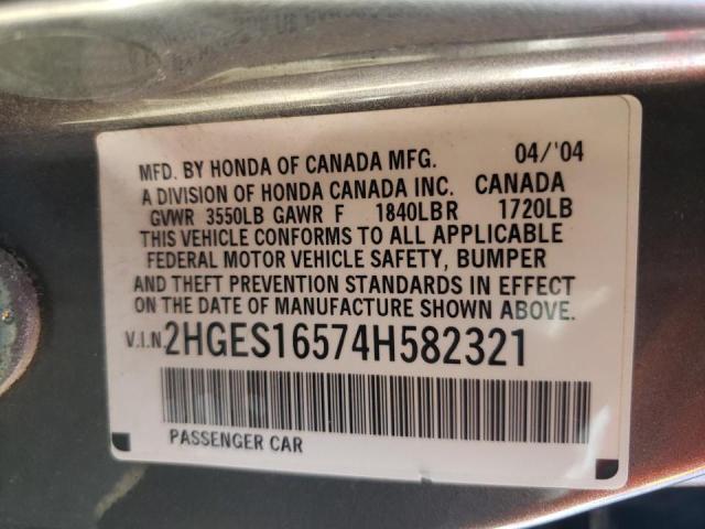 Photo 10 from auction – 2004 HONDA CIVIC with VIN 2HGES16574H582321