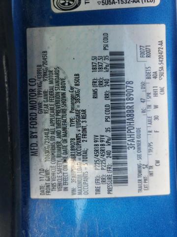 Photo 10 from auction – 2011 FORD FUSION SE with VIN 3FAHP0HA8BR189078