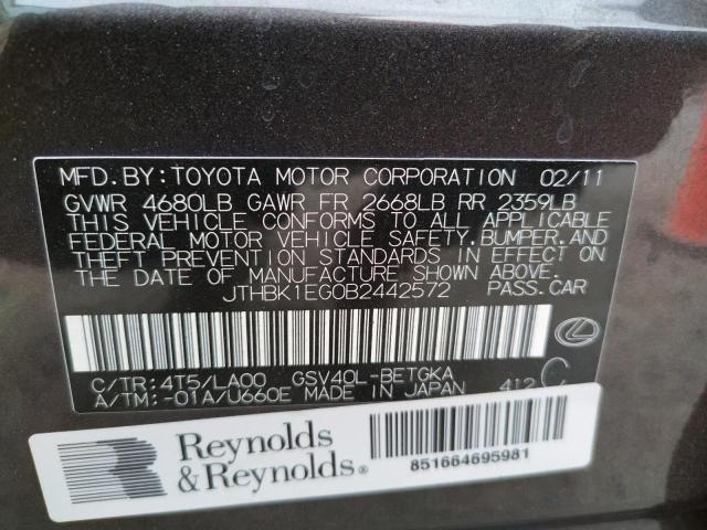 Photo 10 from auction – 2011 LEXUS ES 350 with VIN JTHBK1EG0B2442572