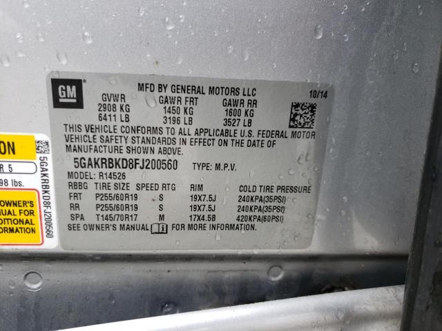 Photo 10 from auction – 2015 BUICK ENCLAVE with VIN 5GAKRBKD8FJ200560