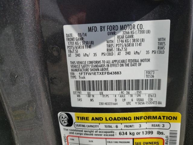 Photo 10 from auction – 2014 FORD F150 SUPER with VIN 1FTFW1ETXEFB43883