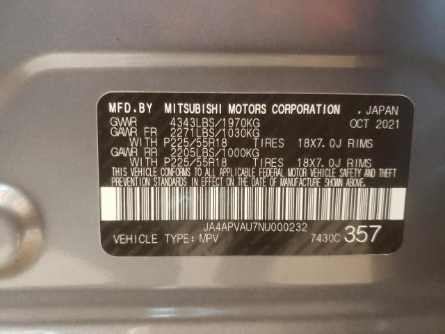 Photo 10 from auction – 2022 MITSUBISHI OUTLANDER with VIN JA4APVAU7NU000232