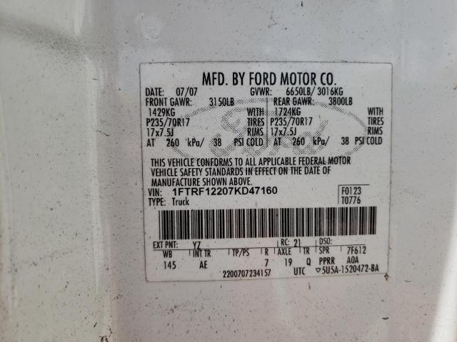 Photo 10 from auction – 2007 FORD F150 with VIN 1FTRF12207KD47160