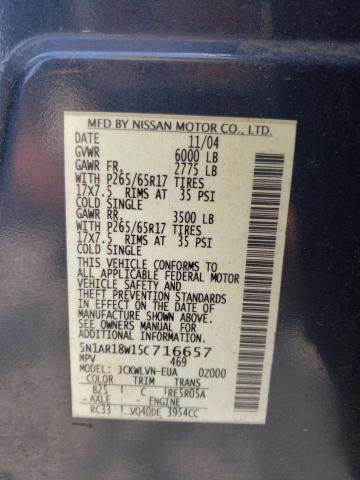 Photo 10 from auction – 2005 NISSAN PATHFINDER with VIN 5N1AR18W15C716657