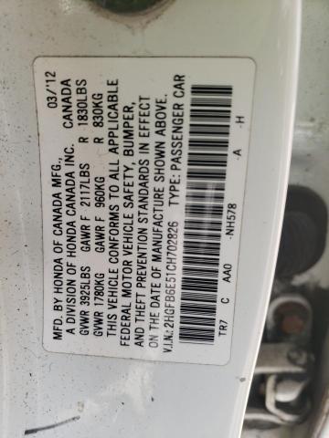 Photo 10 from auction – 2012 HONDA CIVIC SI with VIN 2HGFB6E51CH702826