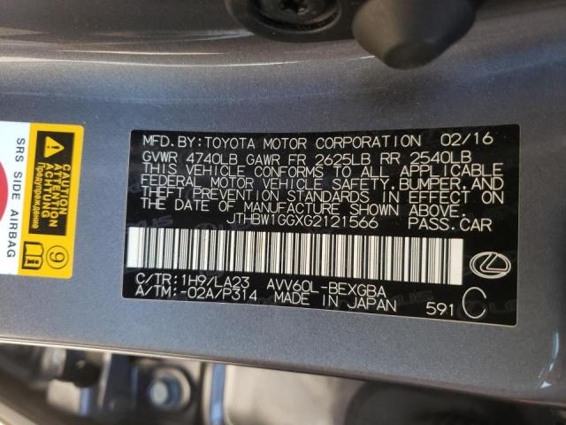 Photo 10 from auction – 2016 LEXUS ES 300H with VIN JTHBW1GGXG2121566