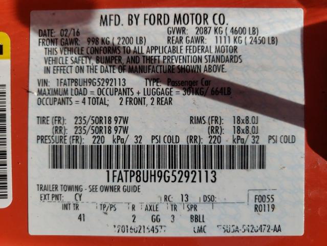 Photo 10 from auction – 2016 FORD MUSTANG with VIN 1FATP8UH9G5292113