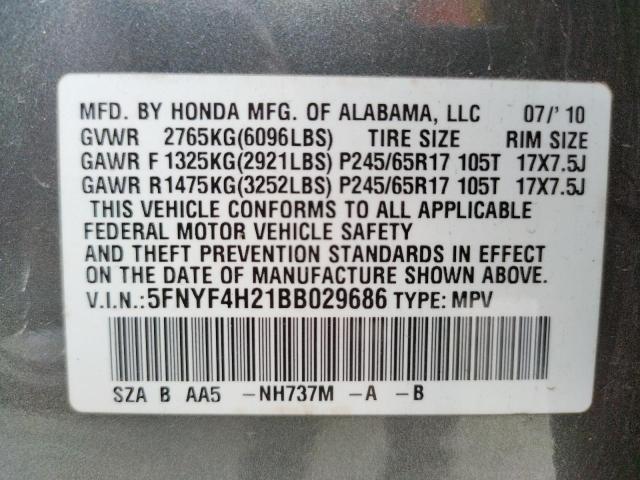 Zdjęcie 10 z aukcji – 2011 HONDA PILOT LX z VIN 5FNYF4H21BB029686