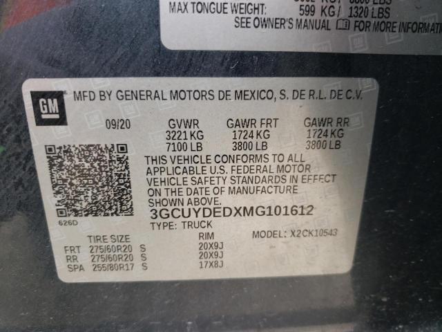 Photo 10 from auction – 2021 CHEVROLET SILVERADO with VIN 3GCUYDEDXMG101612