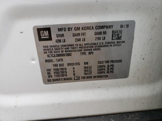Photo 10 from auction – 2019 CHEVROLET TRAX 1LT with VIN KL7CJLSB8KB910882