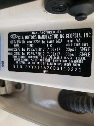 Photo 10 from auction – 2011 KIA SORENTO BA with VIN 5XYKT4A20BG119221