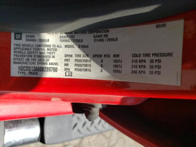Photo 10 from auction – 2005 CHEVROLET COLORADO with VIN 1GCDS136558289760