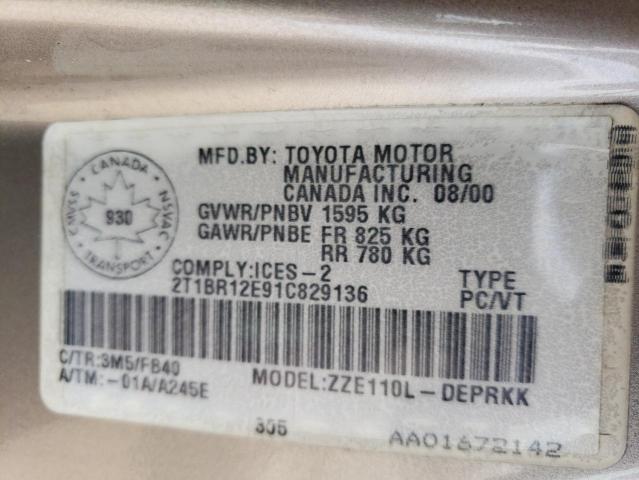 Photo 10 from auction – 2001 TOYOTA COROLLA CE with VIN 2T1BR12E91C829136