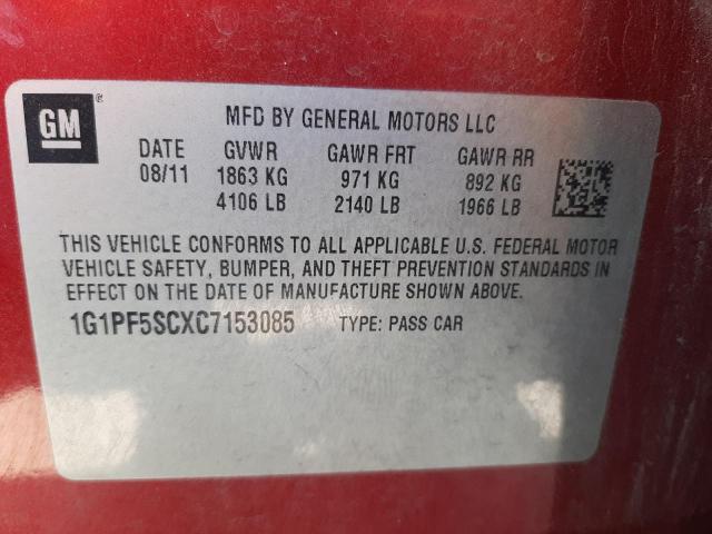 Photo 10 from auction – 2012 CHEVROLET CRUZE LT with VIN 1G1PF5SCXC7153085