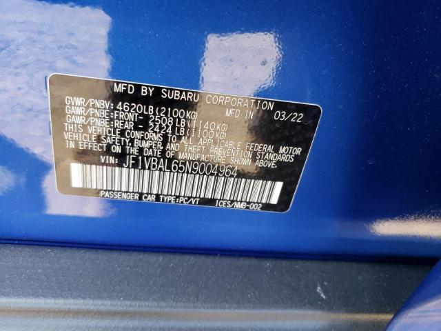 Photo 10 from auction – 2022 SUBARU WRX LIMITE with VIN JF1VBAL65N9004964