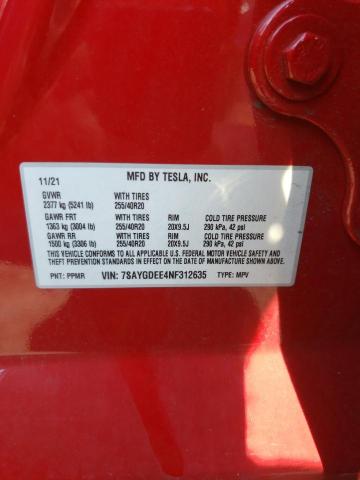 Photo 10 from auction – 2022 TESLA MODEL Y with VIN 7SAYGDEE4NF312635