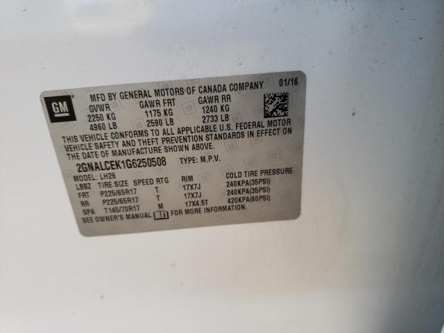 Photo 10 from auction – 2016 CHEVROLET EQUINOX LT with VIN 2GNALCEK1G6250508