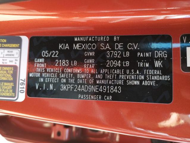 Photo 10 from auction – 2022 KIA FORTE FE with VIN 3KPF24AD9NE491843