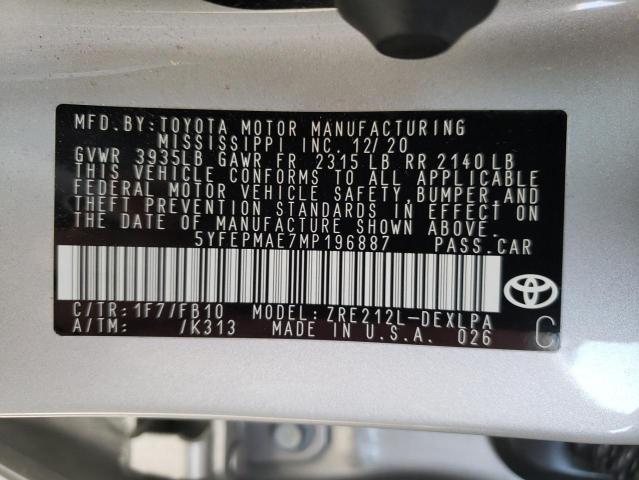 Photo 10 from auction – 2021 TOYOTA COROLLA LE with VIN 5YFEPMAE7MP196887