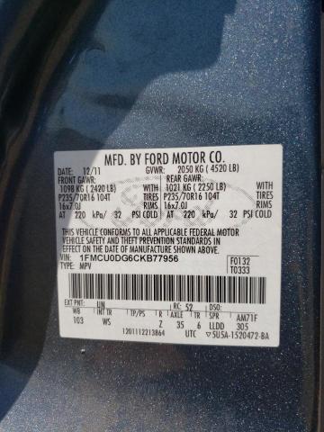 Photo 10 from auction – 2012 FORD ESCAPE XLT with VIN 1FMCU0DG6CKB77956