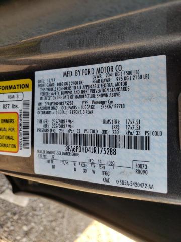 Photo 10 from auction – 2018 FORD FUSION SE with VIN 3FA6P0HD4JR175288
