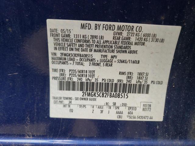 Photo 10 from auction – 2015 FORD FLEX SEL with VIN 2FMGK5C82FBA08515