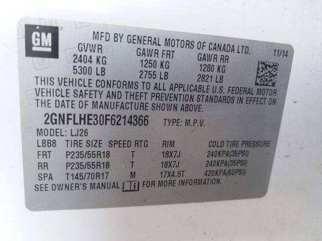 Photo 10 from auction – 2015 CHEVROLET EQUINOX LT with VIN 2GNFLHE30F6214366