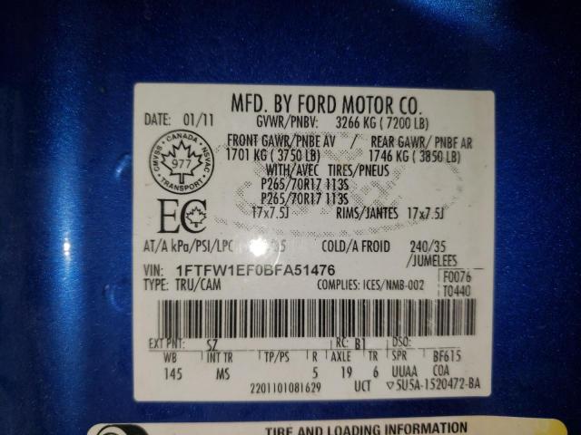 Photo 10 from auction – 2011 FORD F150 SUPER with VIN 1FTFW1EF0BFA51476