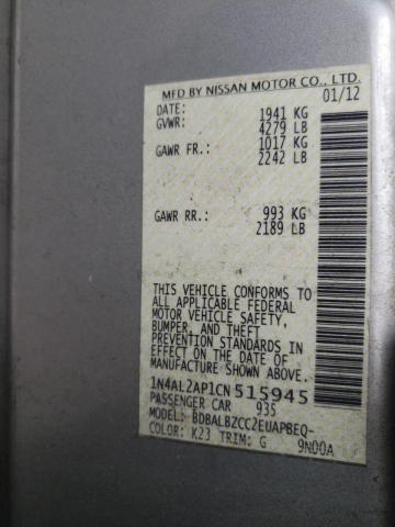 Photo 10 from auction – 2012 NISSAN ALTIMA with VIN 1N4AL2AP1CN515945
