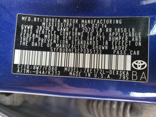 Photo 10 from auction – 2014 TOYOTA COROLLA L with VIN 5YFBURHEXEP095133