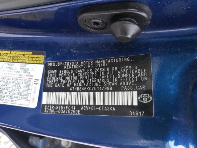 Photo 10 from auction – 2007 TOYOTA CAMRY CE with VIN 4T1BE46K07U117988