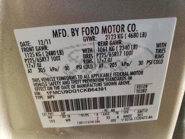 Photo 10 from auction – 2012 FORD ESCAPE XLT with VIN 1FMCU9DG1CKB64391