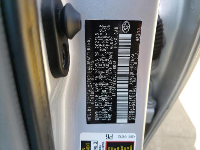 Photo 10 from auction – 2012 TOYOTA CAMRY BASE with VIN 4T1BF1FKXCU636648