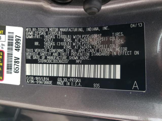 Photo 10 from auction – 2013 TOYOTA SIENNA XLE with VIN 5TDYK3DC3DS360207