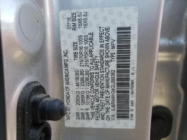 Photo 10 from auction – 2016 HONDA CR-V LX with VIN 5J6RM4H34GL099362