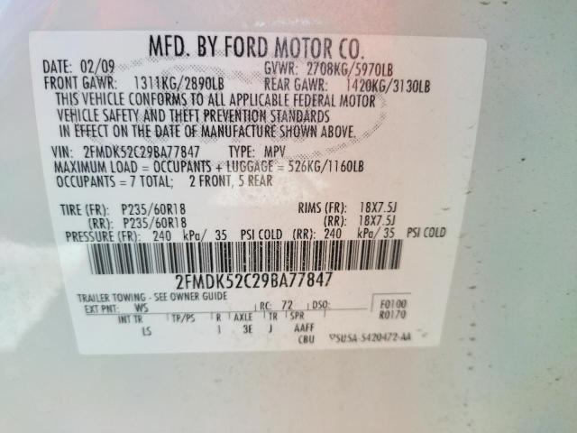 Photo 10 from auction – 2009 FORD FLEX SEL with VIN 2FMDK52C29BA77847