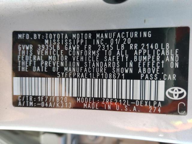 Photo 10 from auction – 2020 TOYOTA COROLLA LE with VIN 5YFEPRAE1LP108671