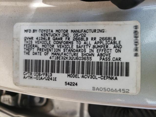 Photo 10 from auction – 2002 TOYOTA CAMRY LE with VIN 4T1BE32K32U603655